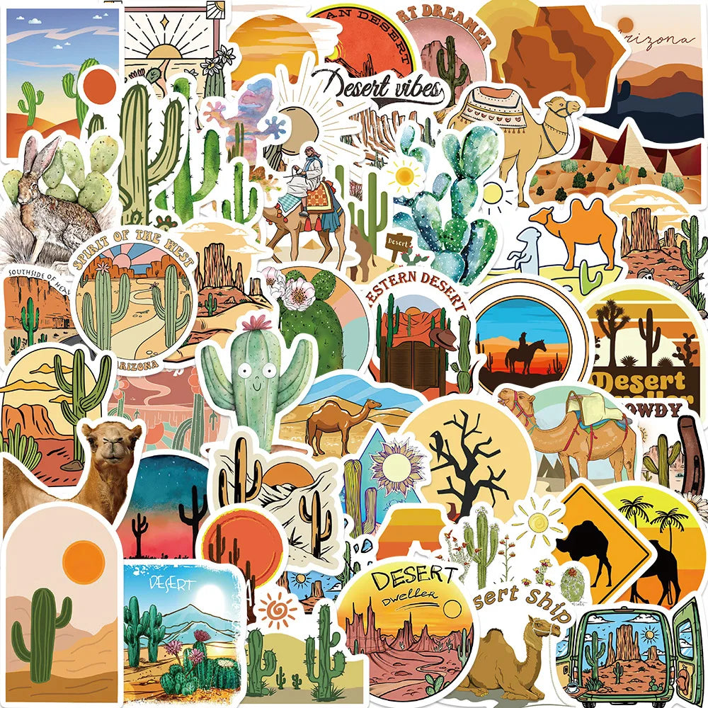 50PCS Cartoon Cactus Camel Decals Travel Outdoor Adventure Desert Sticker
