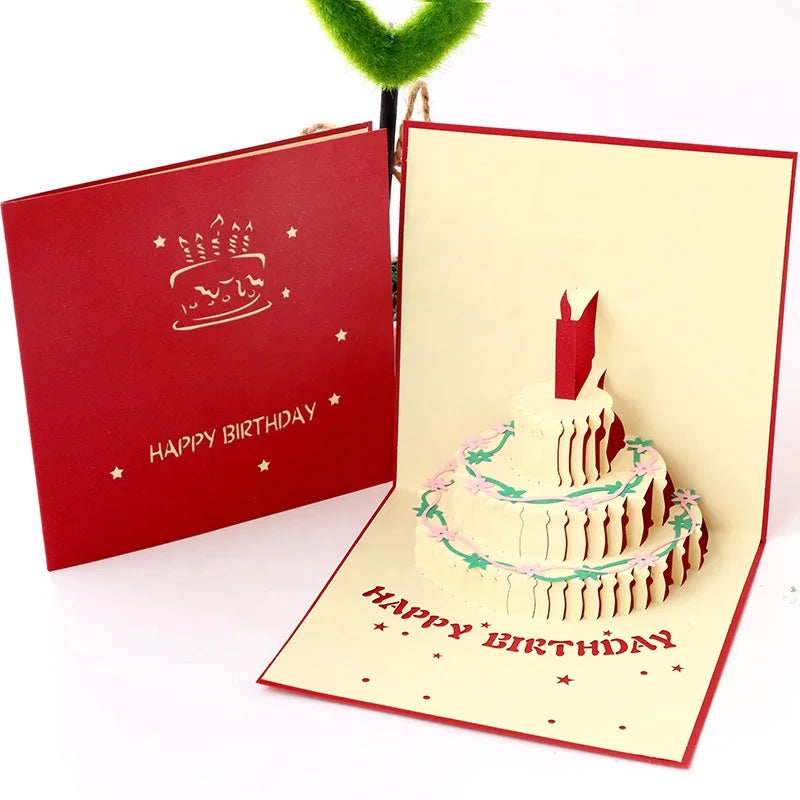 3D Retro Pop-up Cake Birthday Card Creative Handmade Small Gift for Blessing Greeting Card