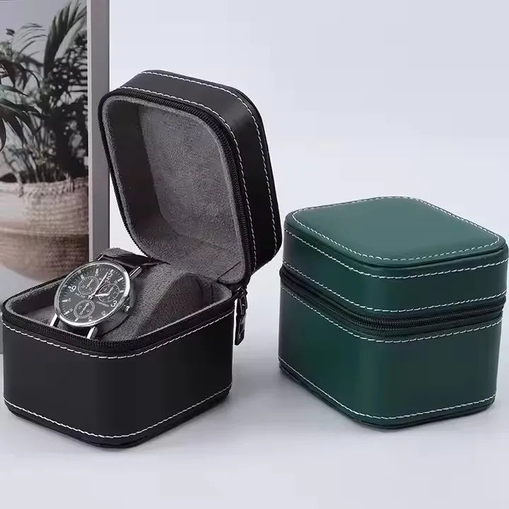 Black Watch Gift Box Single Watch Storage Case with Removable Pillow Portable Black Wristwatch Display Box