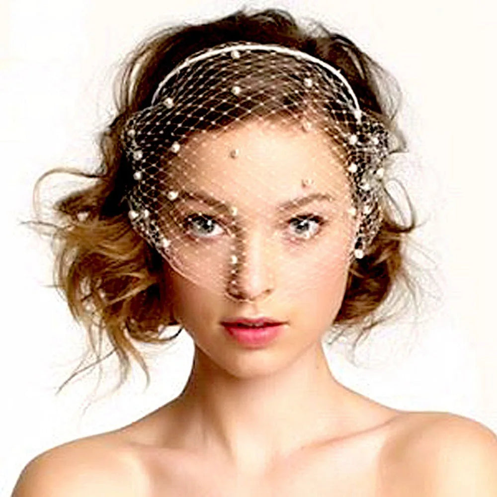 Princess Handmade Bride Queen Korean Style Unique White Black Pearl  Bridal Veil  Headwear Dancing Party Accessories