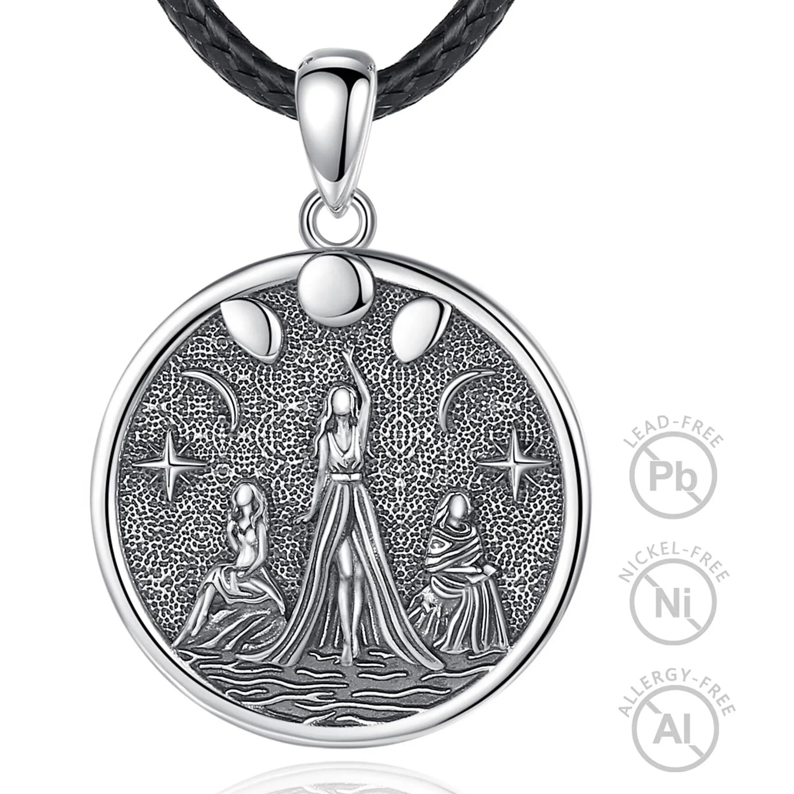 Elegant Latest Model Fashion Crafted 925 Sterling Silver Triple Moon Goddess Amulet Necklaces for Women or Men