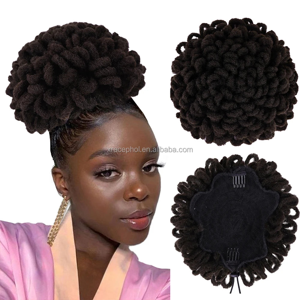 Elastic Drawstring Afro Fluffy Hairpiece Bun Dreadlock Puff Drawstring for Black Women