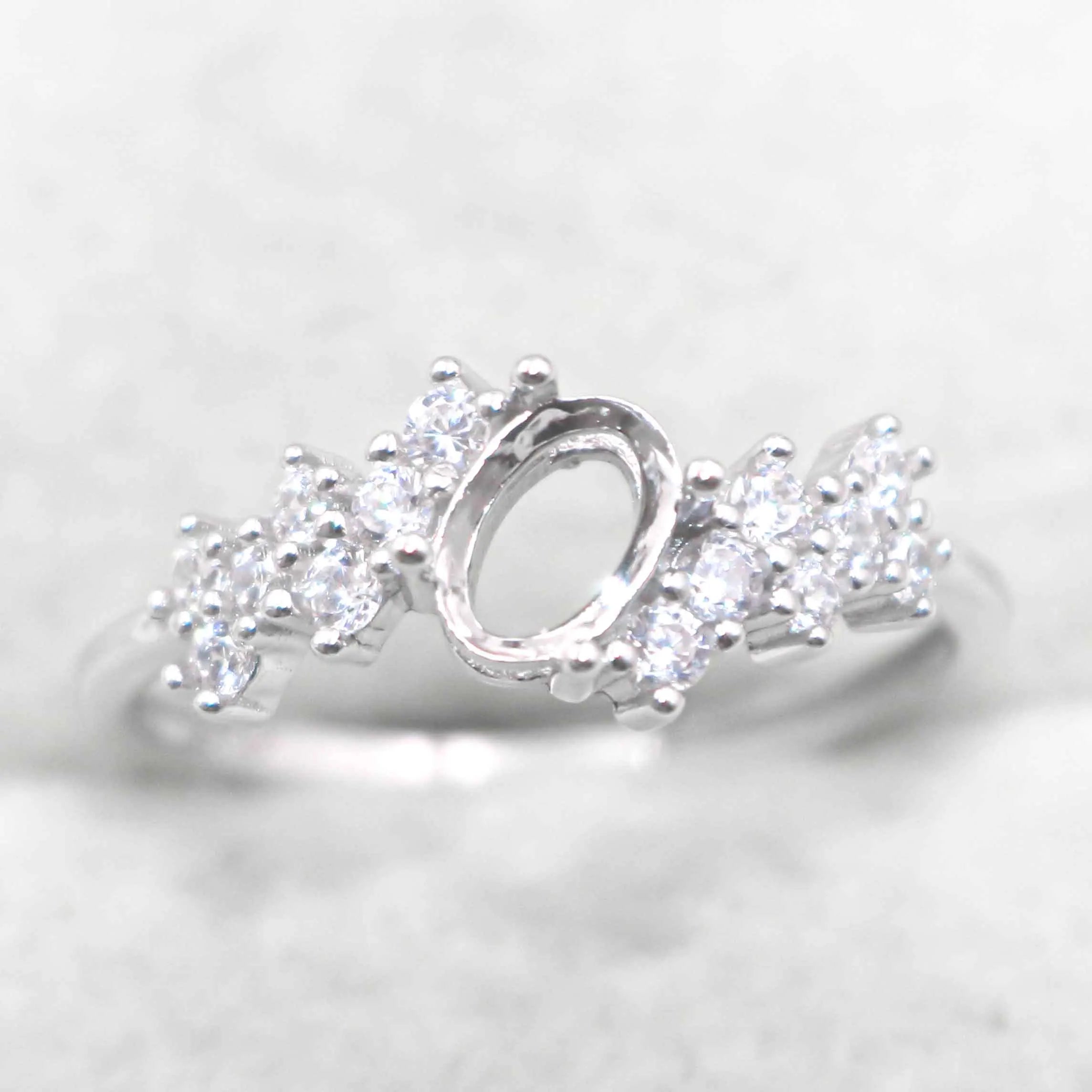 Semi Mount 4*6mm Sterling Silver Ring Frame Empty Blank Support Claw Setting S925 Base Holder Without Center Stone for DIY Inlay