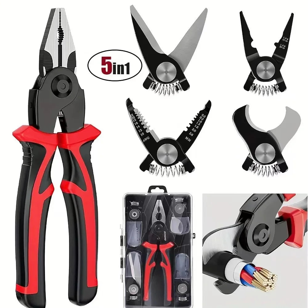 5-in-1 Multi-functional Serrated Jaw OEM Scissor Wire Cutter Stripper Crimping Tool Pliers Kit