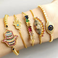 New Popular rainbow Zircon Jewelry Adjustable Chain Hamsa Fatima Hand Charm Bracelet for Women