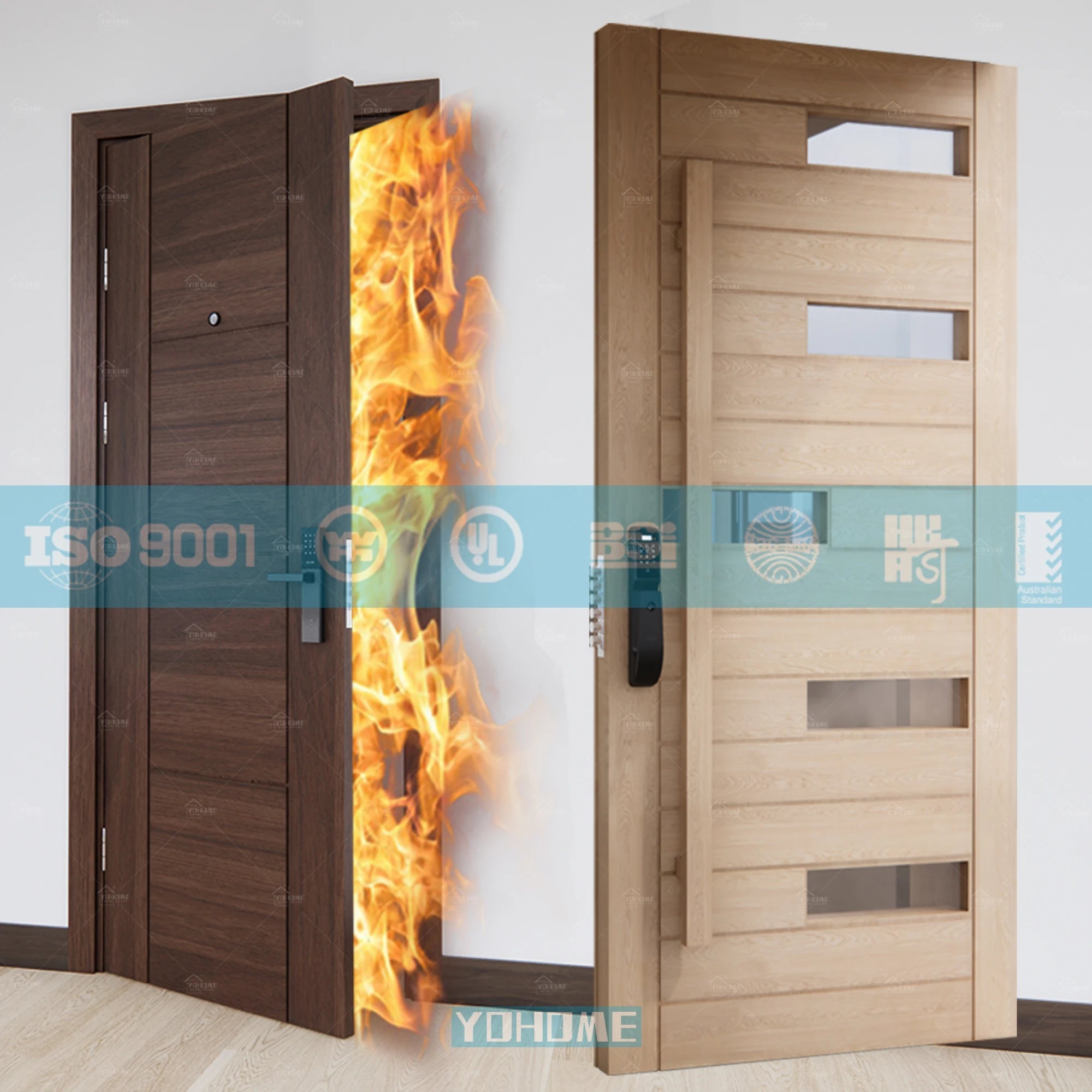 European Style External Pivot Entry Exterior Security Front Door Custom Timber Fire Door for Hotel Wood Fire Resistant Door