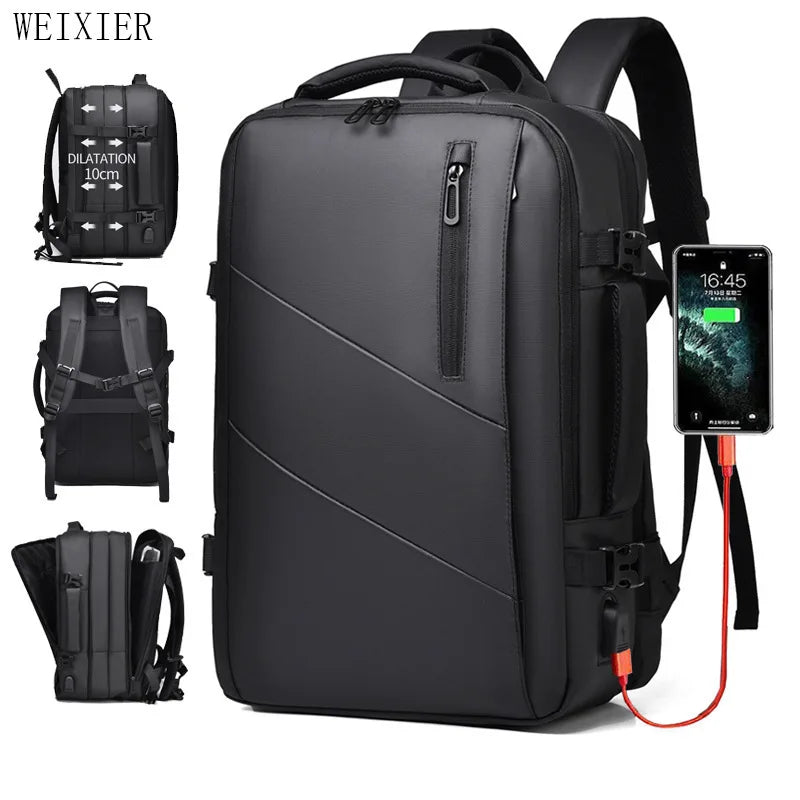USB Charging Waterproof Laptop Backpack Expandable Anti-Theft Business Travel Backpack Durable Oxford Design