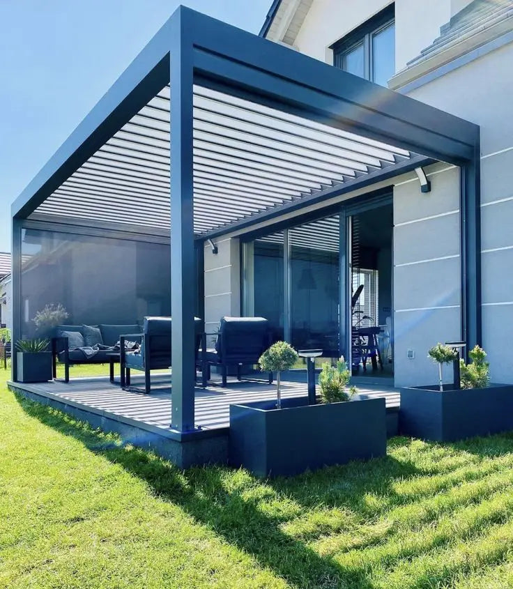 Outdoor Aluminum Pavilion Garden Bioclimatic Pergola Luxury Waterproof Gazebo Motorized Louvered Roof Pergola Metal Gazebo