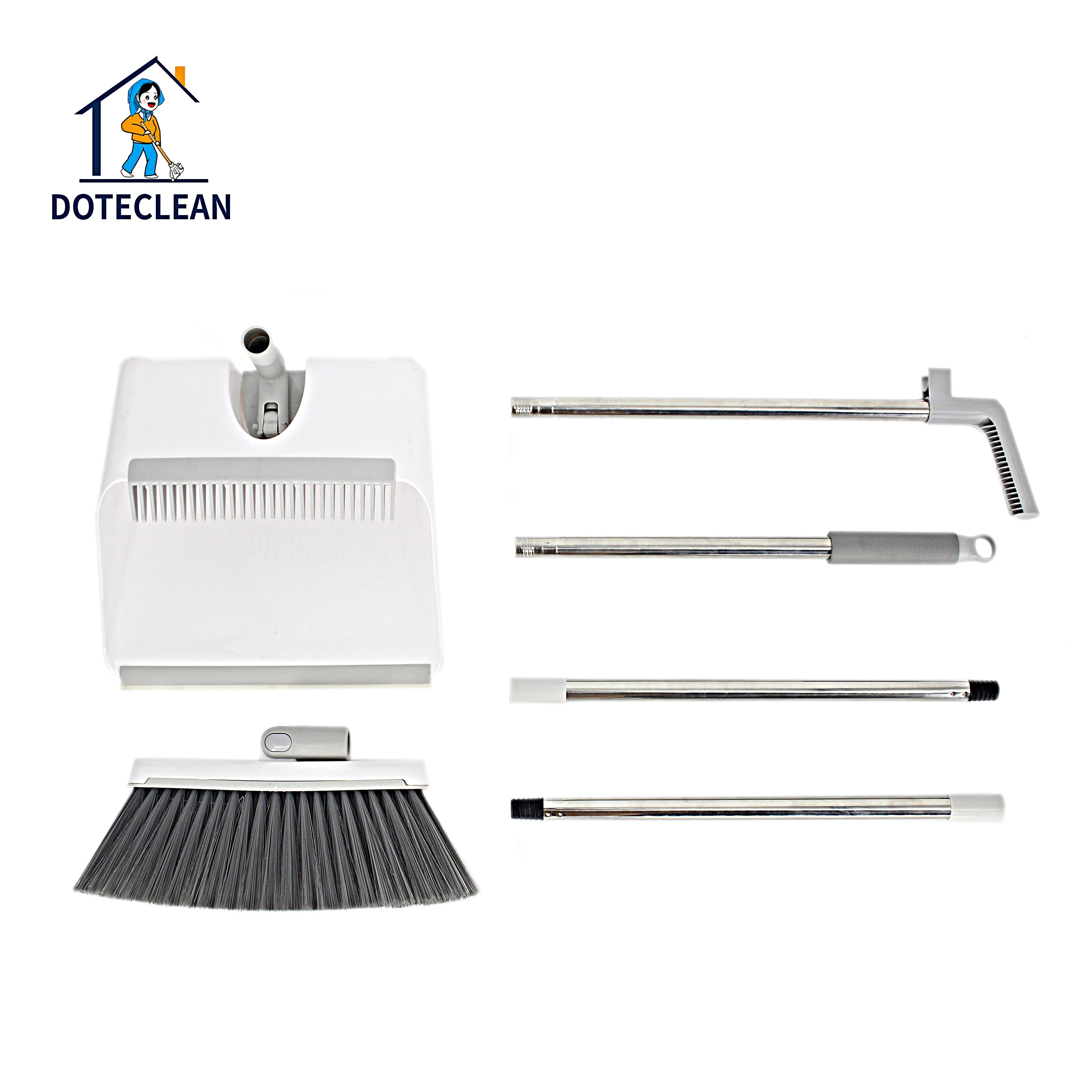 Vertical Standing Design Dustpan and PET Material Folding Broom Set 2-Pole Household Cleaning Broom and Dustpan