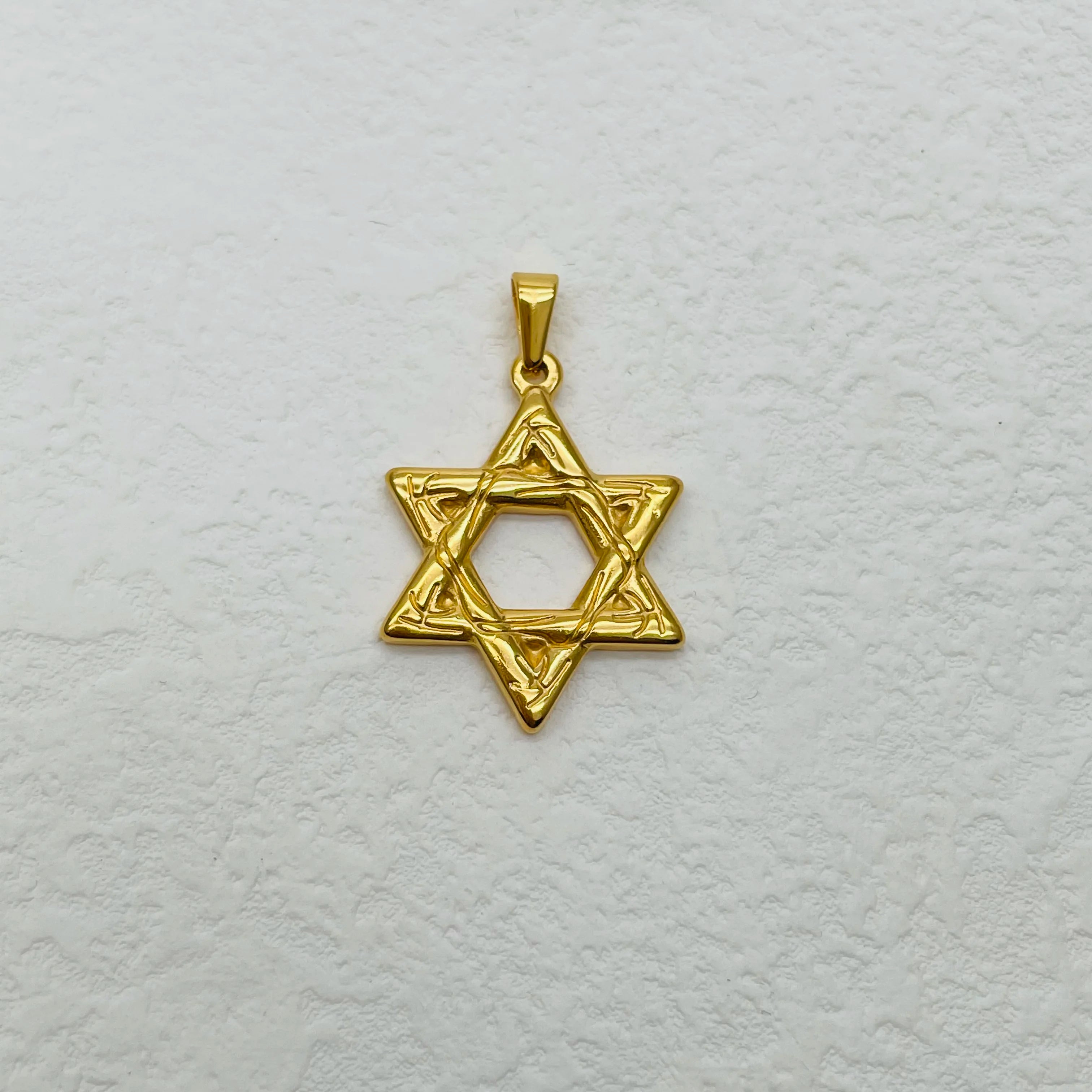 Vintage Men's Stainless Steel Circle Necklace Gold Plating 18K Featuring My Shape Star David Pendant Jewish Symbol Accessories