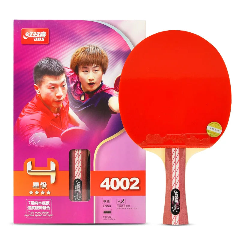 DHS Premium Rubber Pingpong Bat Top Quality Black Red 4 Star Professional Table Tennis Racket