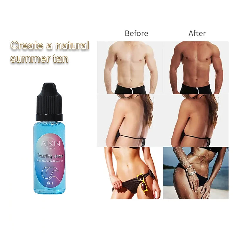 AiXin Private Label 15ML Vegan Deep Bronze Golden Long Lasting Dark Skin Sunless Fake Tan Accelerator Self Tanning Drops