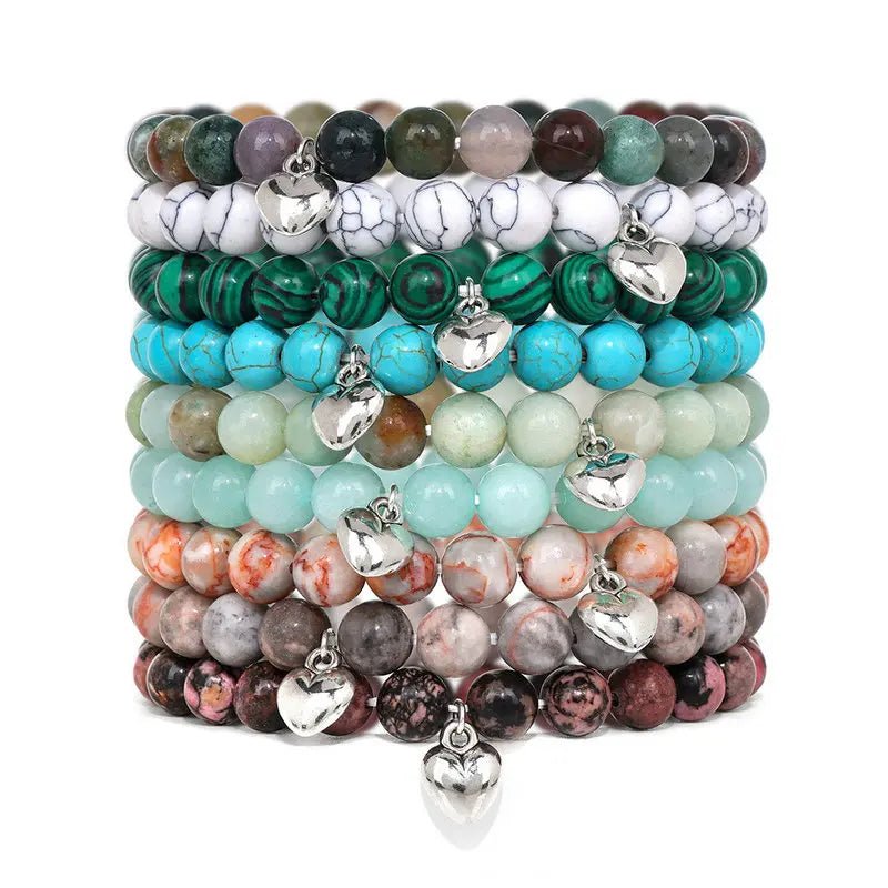 Fashion 8mm Semi-Precious Elastic Bracelet for Couple Gift Love Charm Yoga Healing Natural Stone Bracelet Unisex