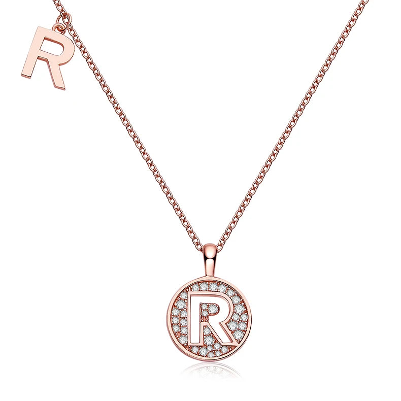 OZM Abiding Jewelry the Letter R Designs Moissanite Diamond Rose Gold Plated 925 Sterling Silver Women Letter Pendant Necklace