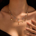 New Trendy Stainless Steel Layered Circular Tassel Crystal Bead Necklace  Choker for Women