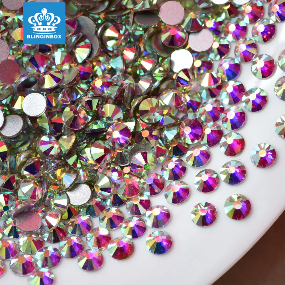 Blinginbox Factory Wholesale Crystal AB Rhinestone Glass Beads  SS16 SS20 Non Hot Fix Flatback Rhinestones for Tumblers DIY