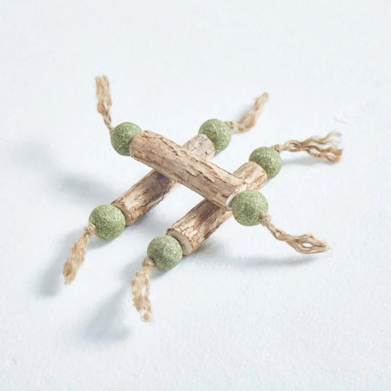 Cat Toy Dumbbell Wood Sky Polygonum Teasing Cat Stick Catnip Ball Toy