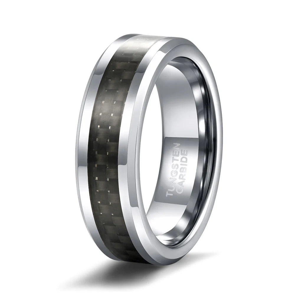 OAHLAN 6mm Black Carbon Fiber Men's Ring Tungsten Carbide Engagement Wedding Band Men Women Fashion Jewelry Size 4.5-15