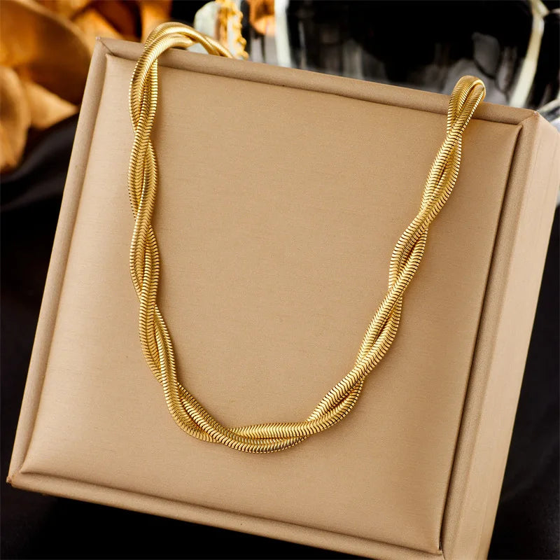 Gold Plated Braided Clavicle Chain Bracelet Titanium Steel Cross Jewelry Set