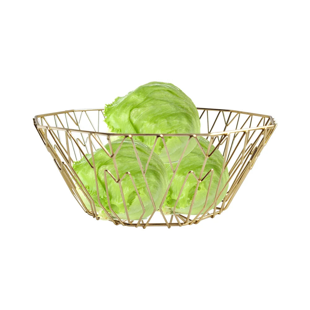 Modern Decor Gift Basket Gold Harvest Holder Steel Wire Fruit and Vegetabes Organizer Stand Counter Top Fruit Basket for Kitchen