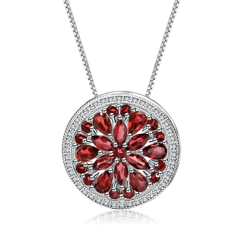 A3208 Abiding Flower Natural Red Garnet Gemstone Women Fashion Jewelry 925 Sterling Silver Necklace Pendant