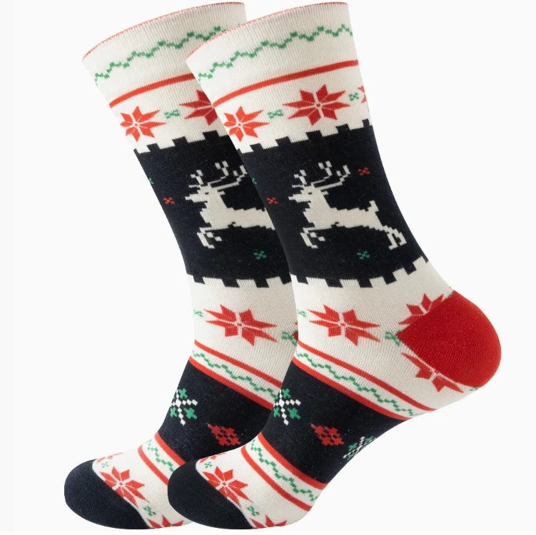 Wholesale Custom Men's Cartoon Socks Breathable Winter Cotton Christmas Socks Crew Reindeer Patterned Socks for Family & Friend
