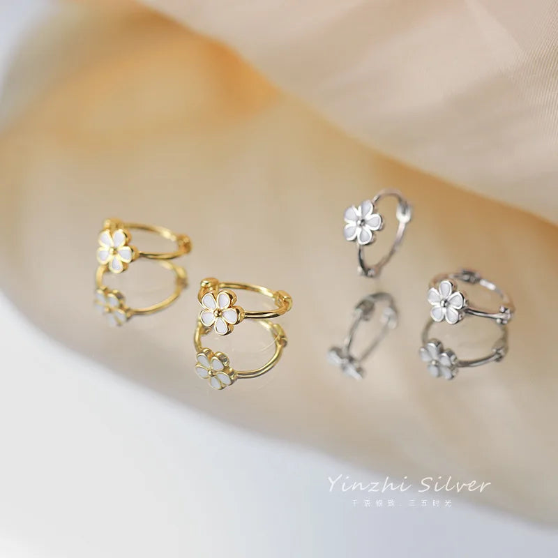 Wholesale 925 Sterling Silver Earrings Personality Flower Hoop Earrings for Women Fashion Jewelry Gift