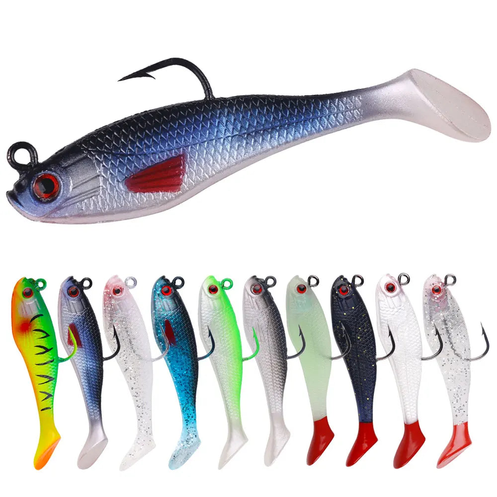 Wholesale SO073 8cm 10g Artificial Soft Baits Lead Head Fishing Lures with T Tail