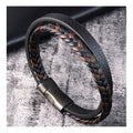 Factory Custom Double Layer Braided Genuine Leather Bracelets With 316L Stainless Steel Magnetic Clasp for Men Jewelry