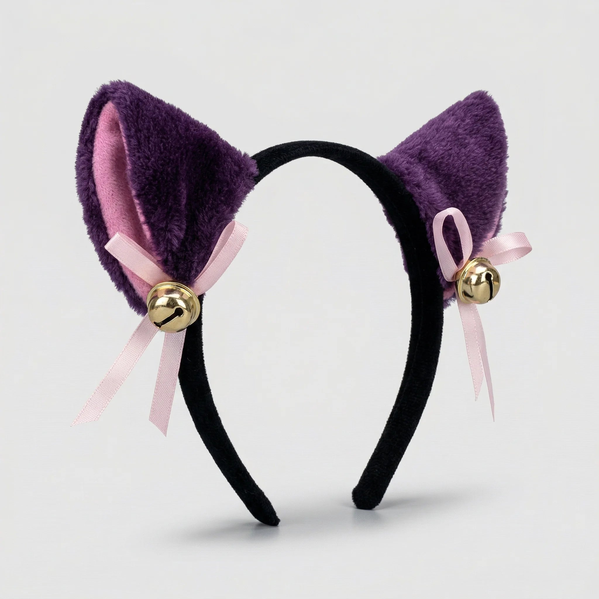 E0029 Cat Ears Headband with Bell Bow Ribbon Cute Kitten Ears Headband