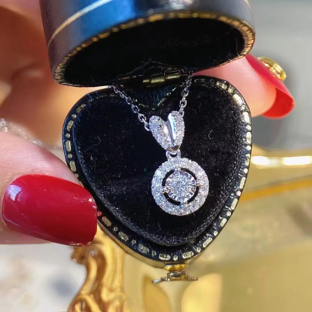 CAOSHI Exquisite Shiny Hollow Round CZ Necklace Pendant Cubic Zirconia Silver Dainty Beautiful Necklace Women