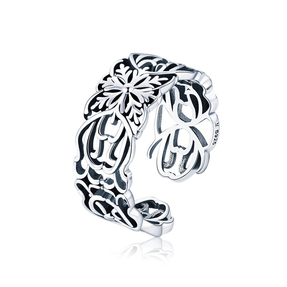 925 Sterling Silver Flower Vintage Ring Finger Adjustable Rings for Women Party Fashion Silver Jewelry Gift SCR500