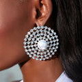 2025 New Arrival Hot Selling Rhinestone Earrings European Multi-layer Rhinestone Ring Earrings Temperament Pearl Round Earrings