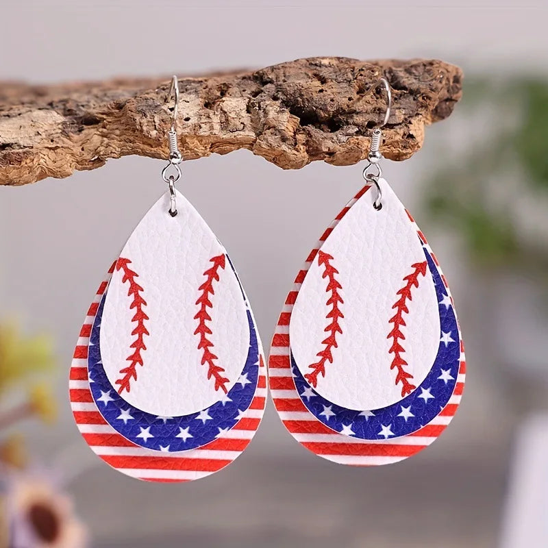 Kupeler  Baseball Leather Earrings Women Pendientes Personalizados Sports Basketball Football Flag Teardrop Dangle Earrings
