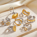 RS1132 Pretty Gold and Silver Stainless Steel Ring Adjustable Female Aesthetic French-style Seashell Starfish Snake  Rings