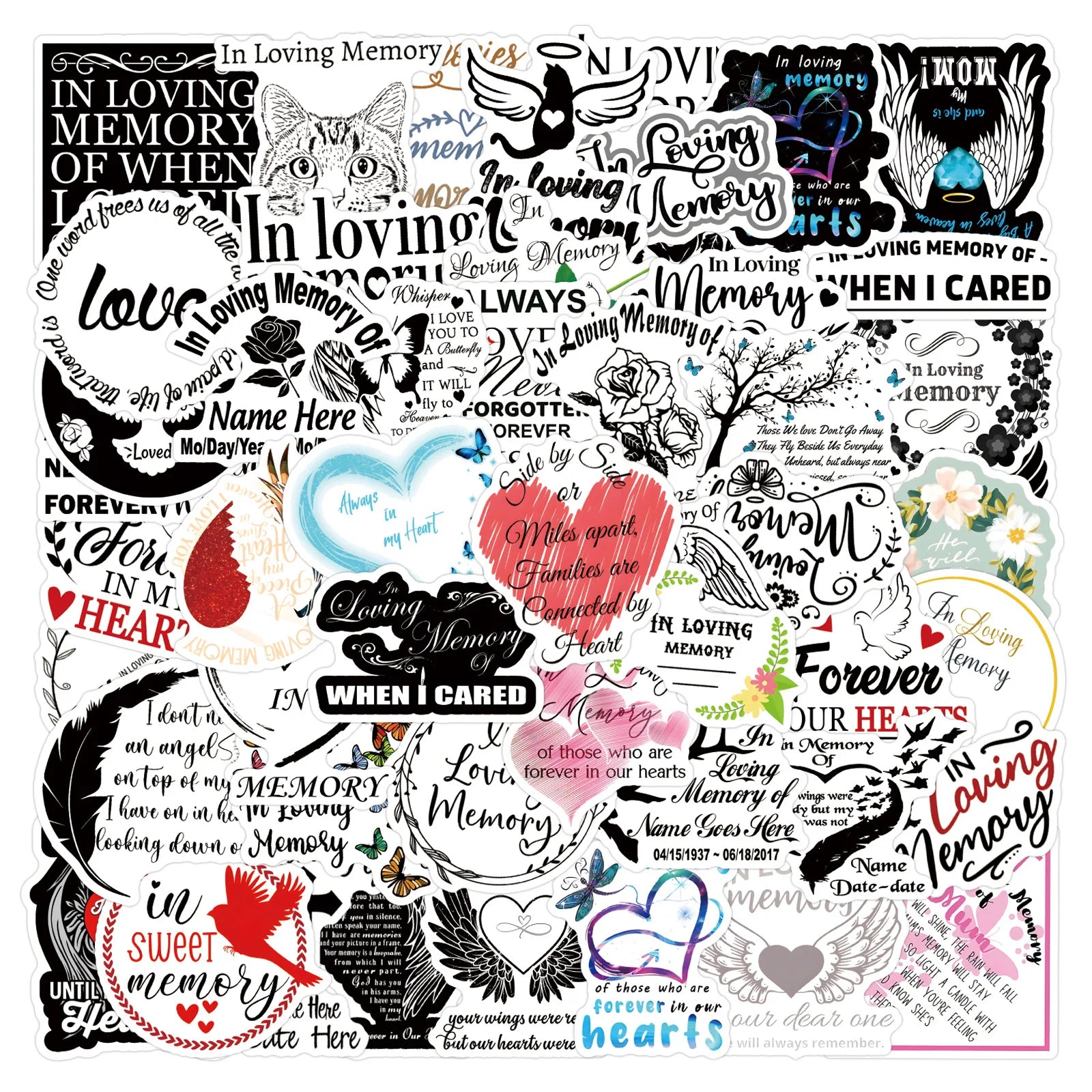 55PCS Commemorative Words Text Memorial In Loving Memory sticker