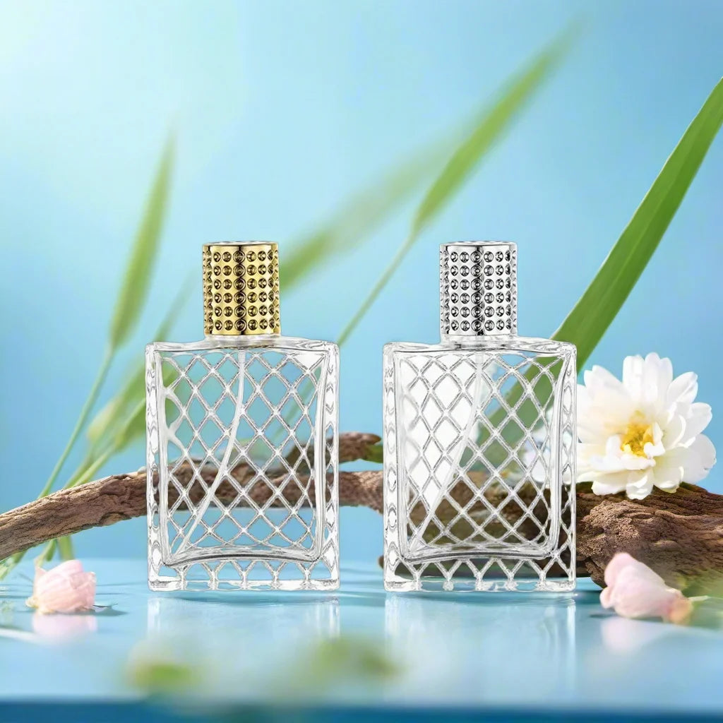 100ml Luxury Glass Rectangular Perfume Bottle with Screw Cap and Screen Printing Empty Flat Design with Box