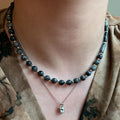 2024 New Personalized Black and Gray Natural Stone Beaded Necklace for Men and Women Jewelry Customization