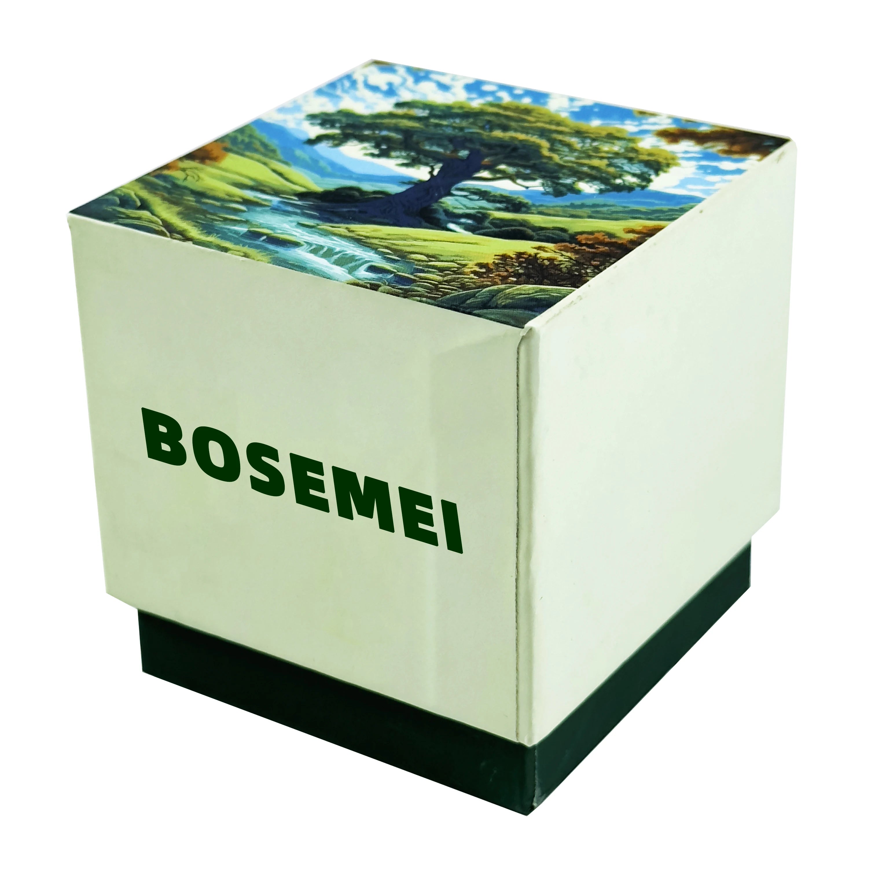Custom Printed Two-Piece Rigid Gift Box Top & Base Lid Box With Landscape Art Printing for Cosmetic Jar Product Custom Logo