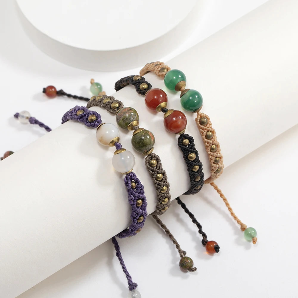 2022 Handmade Macrame Adjustable Bracelets 8mm Natural Gemstone Jewelry from Thailand Wax Rope Fashion Charm Bracelets for Gift