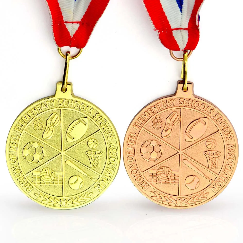 Wholesale Modern Metal Medal Medailles with Ribbon Customized Personalised Die Casting Antique Gold Double-Sided for Sale