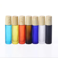 In Stock Frosted Matte Rainbow Colors 10ml Glass Roll on Bottle With Wood Grain Cover/cap Essential Oil Perfume Bottle