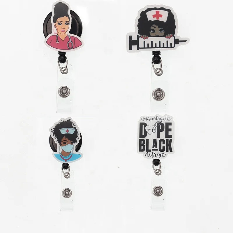 New Style Black Nurse Girls Medical ID Badge Card Pull Reel
