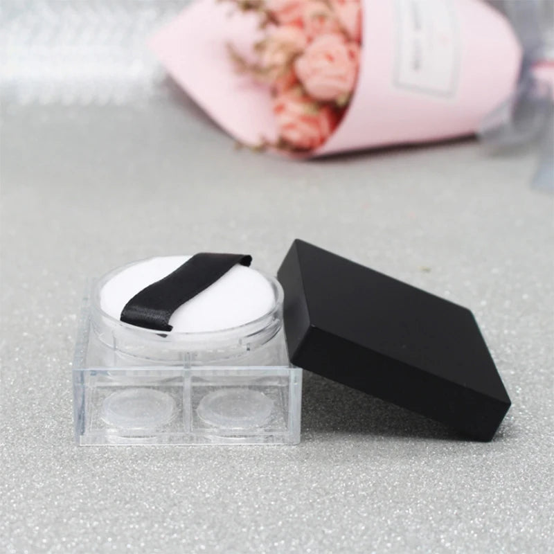 In Stock Square Cosmetic Loose Powder Packaging Container Case Empty ABS Plastic Acrylic Base 1g*4 Capacity Jar with Sifter Puff