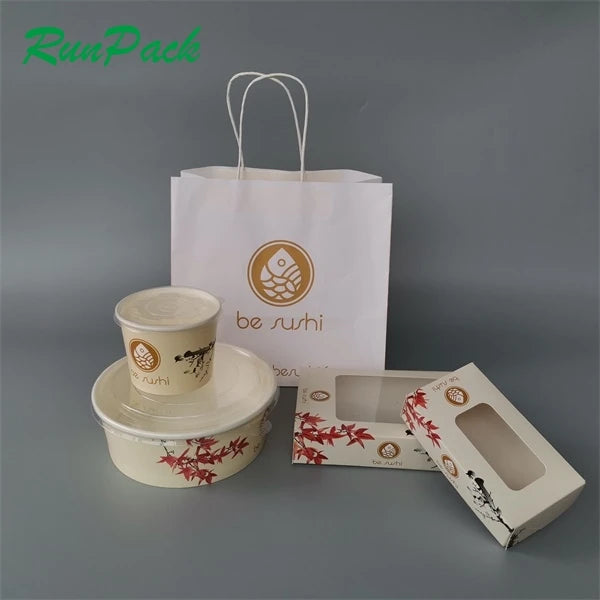 Luxury Factory Wholesales Take Out Disposable Molded Bento with Plastic Pvc Window square Dessert  Container Sushi Paper Box
