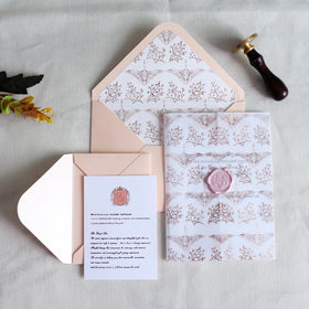 Watercolor Floral Ink Printing Wedding Invites with Transparent Vellum Paper Jacket Cover Wax Seal Sticker and Lined Envelope