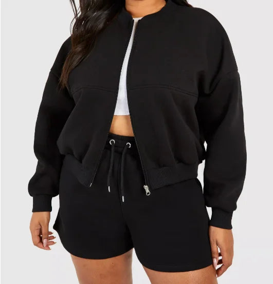 High Quality Women Fashion Outfit Set Oversized Bomber Short Tracksuit