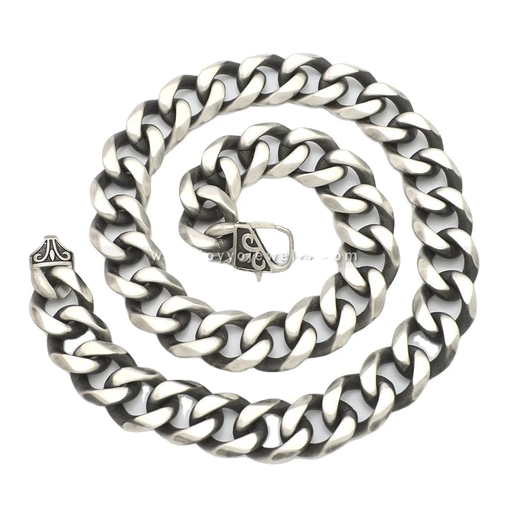 24.5 Inch 20mm Vintage Frosted Stainless Steel Cuban Hip Hop Silver Punk Heavy Link Necklace