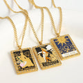 Wholesale Custom Waterproof Hypoallergenic 18k Gold Plated Stainless Steel Enamel Square Tarot Card Pendant Necklace