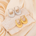 Trendy Waterproof Gold Plated Hypoallergenic Stainless Steel Hammered Pattern U Shaped Hoop Earrings Jewelry
